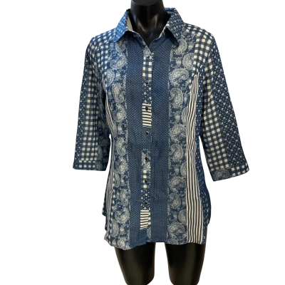 Gabriella Frattini Womens  Size 8 3/4 Sleeve Top Blue / Pattern 