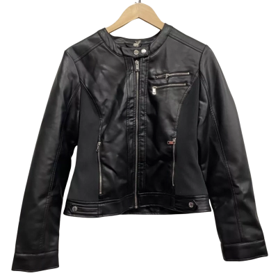 Guess Womens  Size L Leather Jacket Black  / Silver 