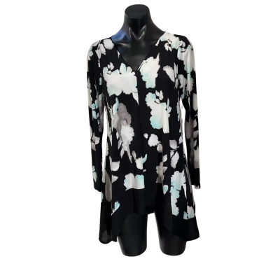 Rockmans Womens  Size XS Long Sleeve Shirt Black  / Pattern / White 