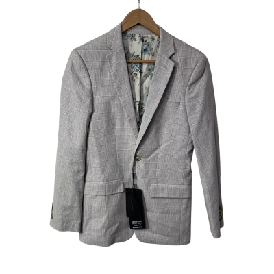 Tarocash Mens Size 32 Natural Checked Linen Blend Skinny Suit Jacket (new)