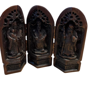 Vintage Chinese Carved Three-Panel Folding Table Screen