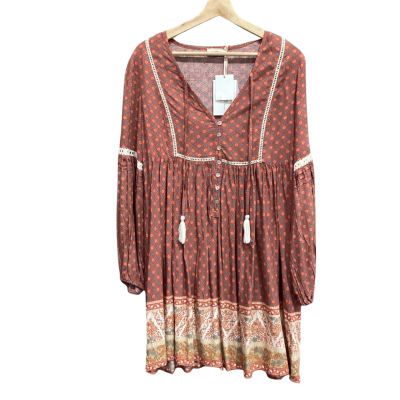 Iris Maxi Women’s Long Sleeve Dress / Midi Dress Floral Pattern Orange Size 10