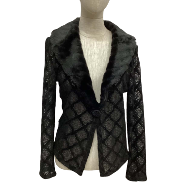 Studibaker Vintage Lace with Fur Collar Evening Jacket  Size 14 Black  