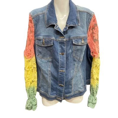 Sandra Anderson upcycled Womens  Size L Denim Jacket Blue / Multicoloured 