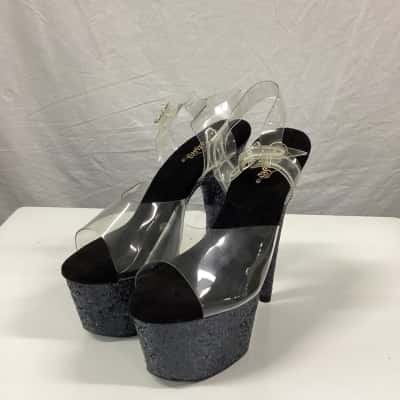 Womens Size 10 Black Glitter Pleaser Platform Shoes