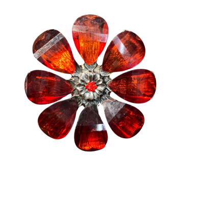  Women's Large Red Flower Silver Tone Dress Ring