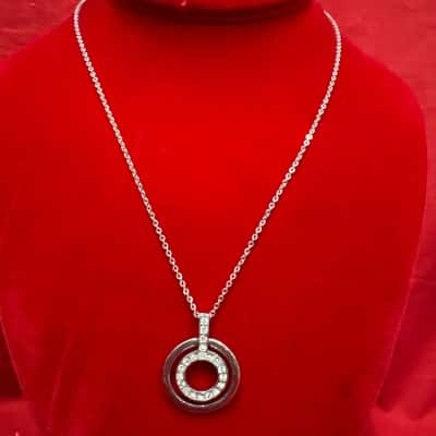 Women's Mestige Silver Tone Necklace featuring a Double Circle Design Studded with Clear Crystals