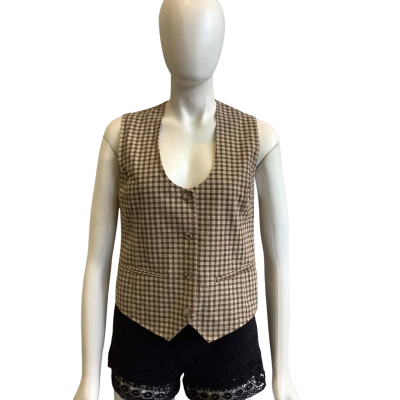 BNWT Rollas Women's Size 10 / M Gingham Vest Brown 