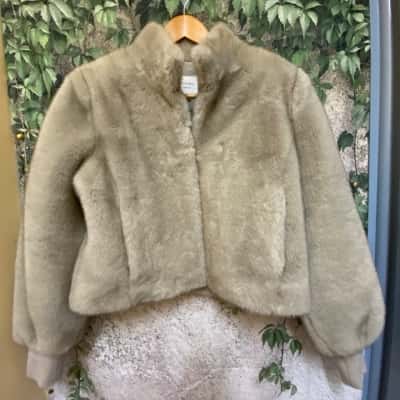 Once/Was Women's  Size 8 Grey Faux Fur Jacket