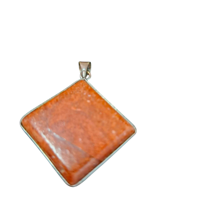  WomensSilver Tone and Brown/Orange Stone Pendant 