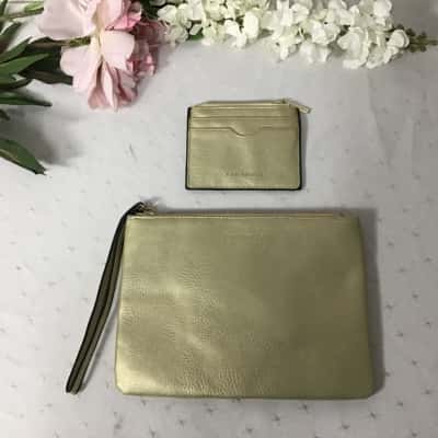 Tony Bianco Womens Metallic Gold Zip Clutch Bag and Zip Card Wallet Set