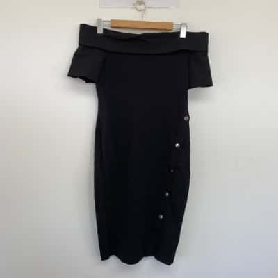 Karen Millen Black Off Shoulder Bodycon Mini Dress  Size 12 