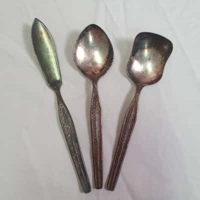 Vintage Grosvenor Flamenco Silver Plated Jam, Sugar Spoons & Butter Spreader Set