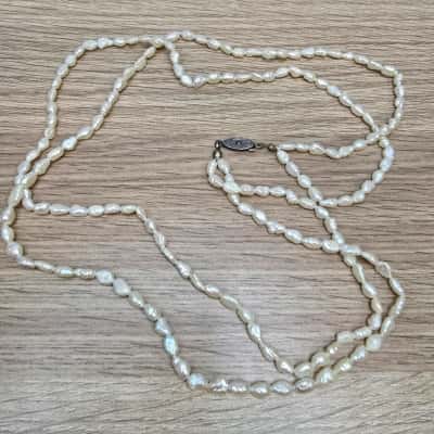 Vintage Double Strand Fresh Water Rice Pearl Necklace 
