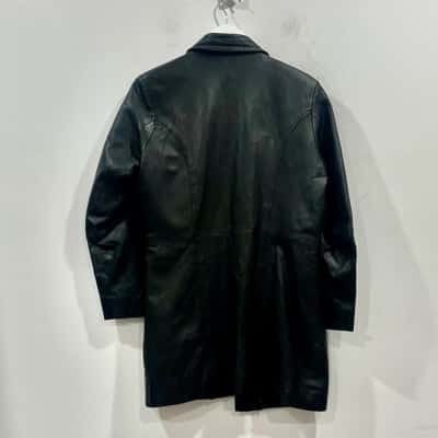 Black Leather 3/4 Length Jacket Size S 