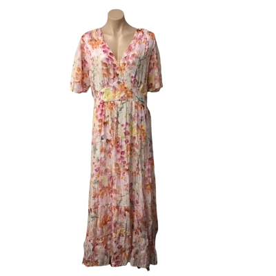 Vine Apparel Womens Size 18 Blush Multicoloured Floral Short Sleeve Maxi Dress (new)