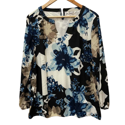  Ezibuy Euro Edit Blue Floral Keyhole Print Longs Sleeve Top Size 46