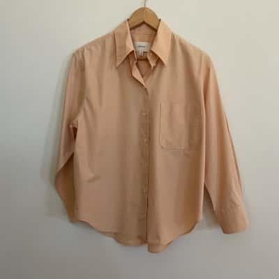Oroton Womens  Size 10 Long Sleeve Button Up Shirt - Peach Apricot 100% Cotton