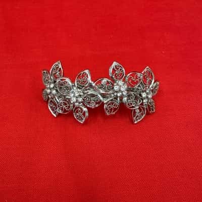  Women's Vintage Style Silver Marked Metal Flower Hair Barrette Accented with Rhinestones
