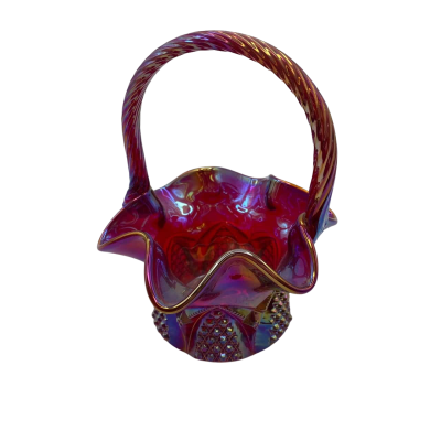 Vintage Red Carnival Glass Sweets Basket 17 cm Tall   Office