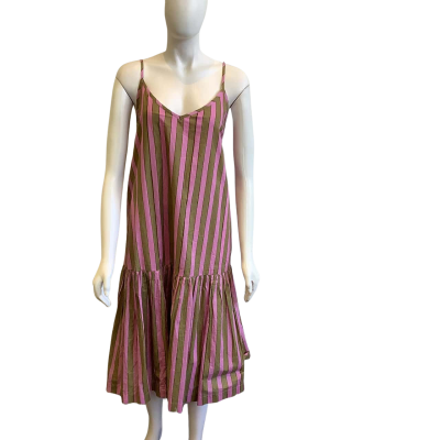 BNWT Boom Shankar Women's Size 14 Sleeveless Midi Dress Pink & Green Striped 