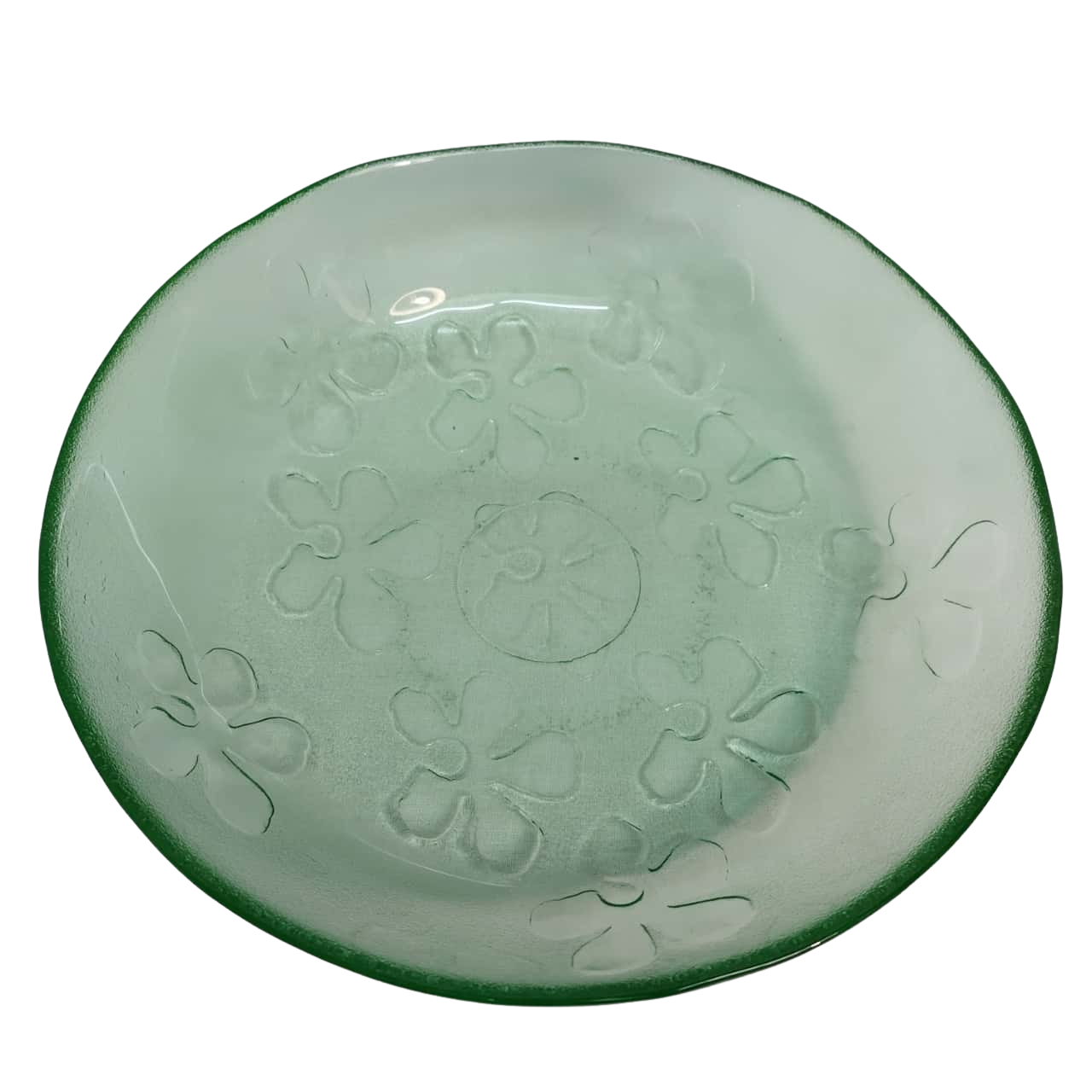 Green Glass Daisy Serving Bowl