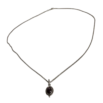 Sterling Silver 925 Garnet Cabochon Pendant Necklace