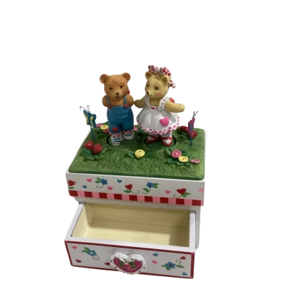 Vintage Kissing Bears Animated Spinning Jewellery Music Box