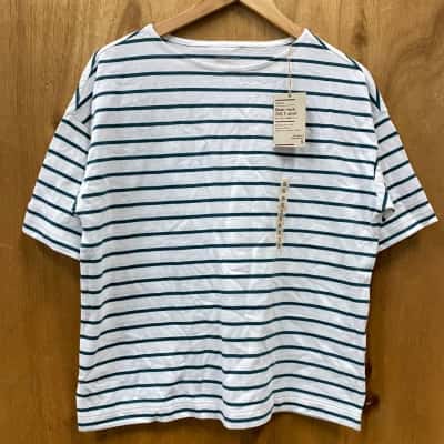 Muji White/Green Striped T-Shirt Size S