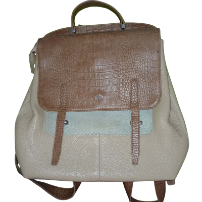 Two-Ta Backpack Made in St. Petersburg Leather Handbag Mock Croc Cowhide Beige Brown