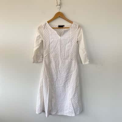 Naari White Broderie Long Sleeve Mini Dress Size M 