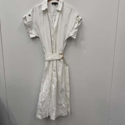 Decjuba White Belted Denim Midi Dress - Size 8 