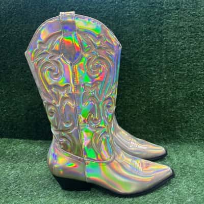ASOS DESIGN Andi Western Gold Shiny Iridescent Knee High Boots Size 7 