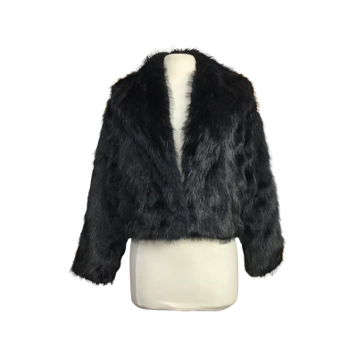 H H Black Faux Fur Thick Open Style Crop Jacket