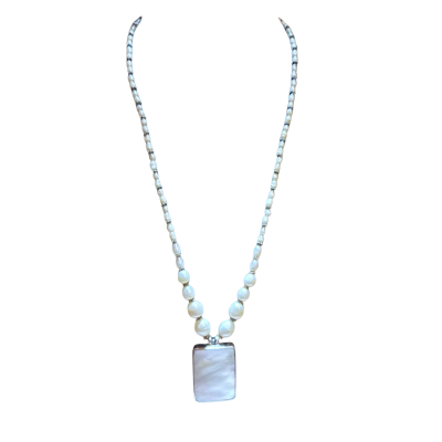  Womens Necklace Freshwater Pearl / Silver 925 with a Rectangular Mother of Pearl Pendant