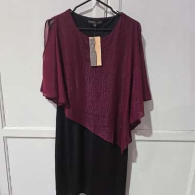 Liz Jordan Womens  Size 12 Midi Dress Black  / Maroon 