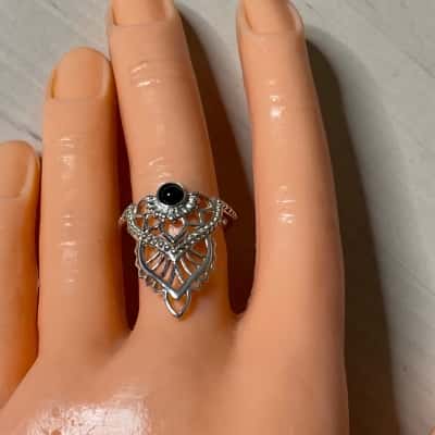 Filigree Ring W/Black Bead 325
