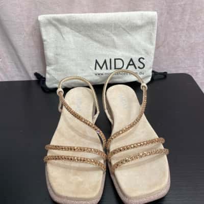 MIDAS Yepper Latte Gold/Suede/Jeweled Sandals Size 39 