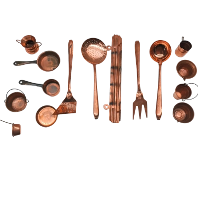 15pcs Vintage Miniature Copper Kitchen Utensil Set / Decorative Dollhouse Cookware