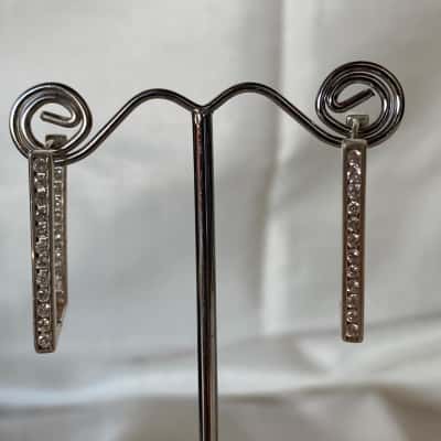  925 SILVER Rectangle Earrings with stone down both sides
