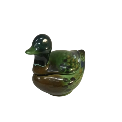 French Ceramic Green Patterned Duck Supar Bowl Approx 13 x 10cm