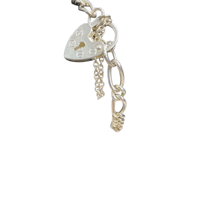 Silver Figaro chain with heart lock 18cm  Womens Bracelet 