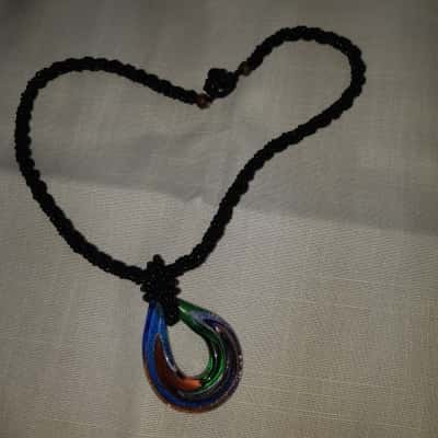Murano Glass Pendant On Twisted Beaded Necklace