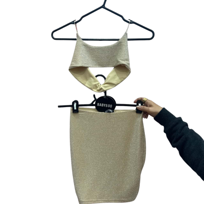 Baby Boo Womens  Size S Glittery Gold 2Piece outfit 
