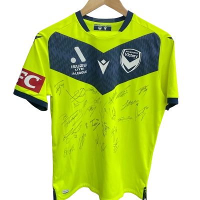 Signed 2022-2023 Melbourne Victory Away Jersey Green / Navy Blue 