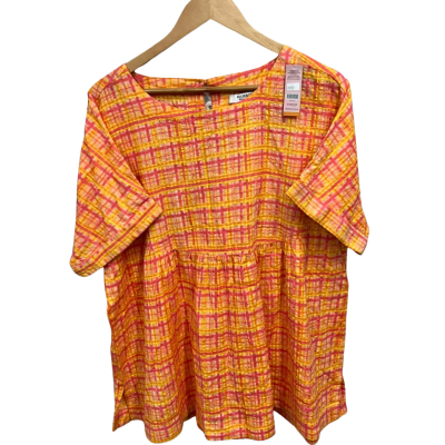 Ellis&Dewey Short Cuffed Sleeve Pink / Yellow Plaid Pattern Size XL