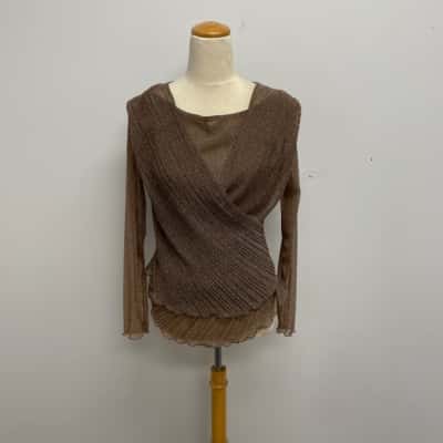 Desire Super Pretty Bronze Glitter Fabric /Mock Wrap Top Size XL/12 