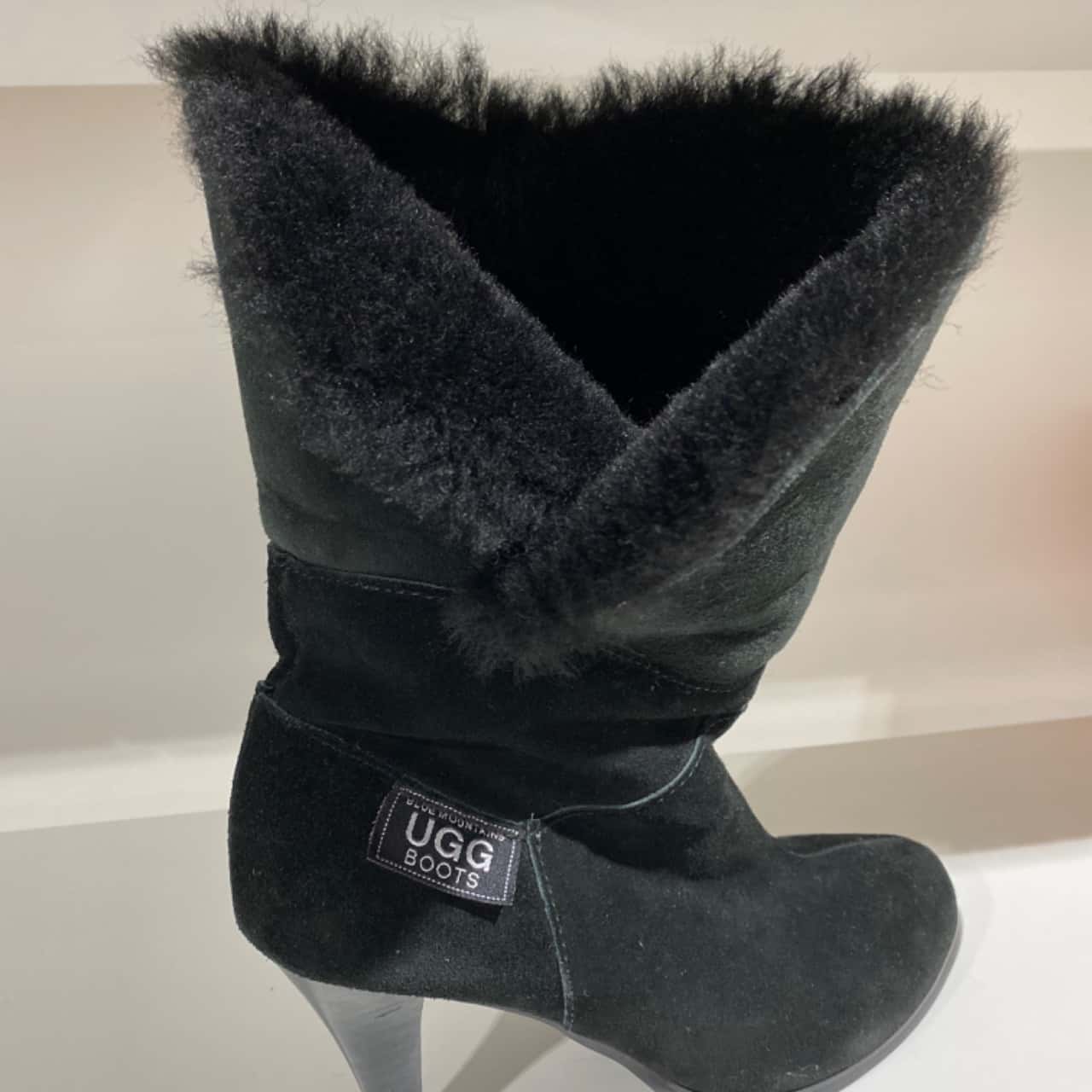 GG 26ss High Heel Mule 60 Black Sheepskin 601088