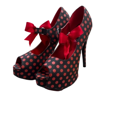 Bordello Teeze-25 Heels – Polka Dot Pinup Burlesque Glam Platform Womens Size 10 