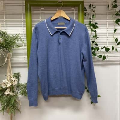  Ede & Ravenscroft Mens Cashmere Blend Jumper Blue Size XL